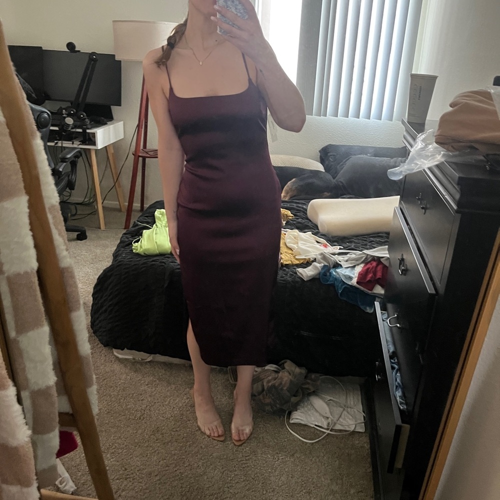 Abercrombie & Fitch Red Ribbed Sheath Midi Dress